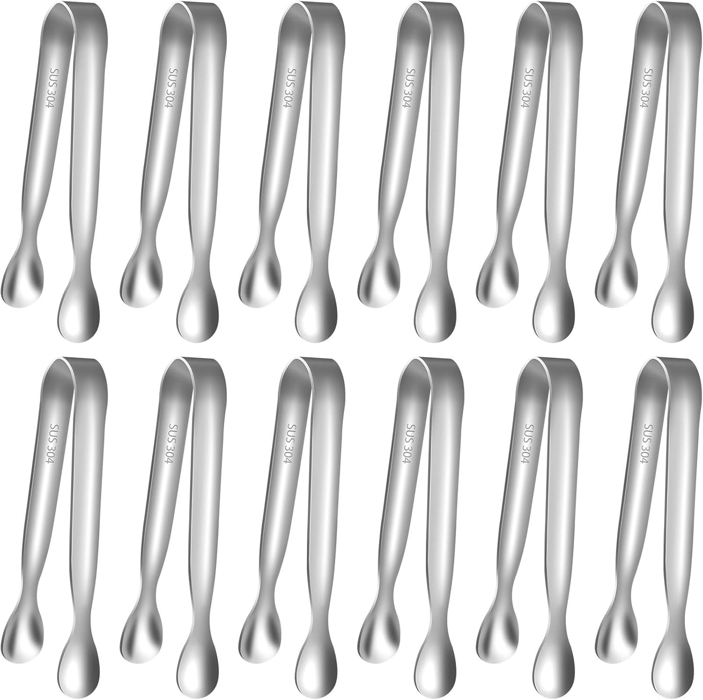 HOTEC 12-Pack Mini Sugar Tongs Stainless Steel Ice Tongs 4.3Inch Serving Tongs for Coffee Bar, Tea Party, Appetizers, Desserts, Buffet – Food-Grade & Dishwasher Safe, Gold