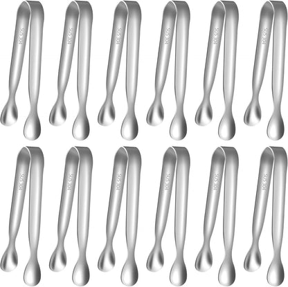 HOTEC 12-Pack Mini Sugar Tongs Stainless Steel Ice Tongs 4.3Inch Serving Tongs for Coffee Bar, Tea Party, Appetizers, Desserts, Buffet – Food-Grade & Dishwasher Safe, Gold