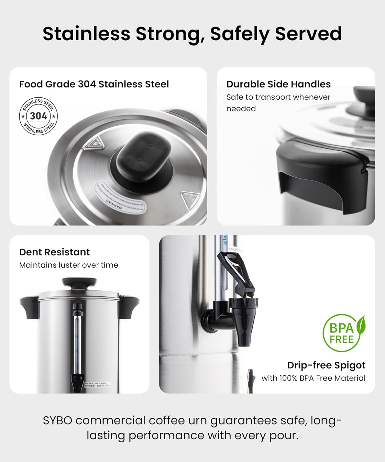 SYBO 6L Commercial Coffee Maker, Stainless Steel Coffee Urn With Cool-Touch Handles, Electric Coffee Pot Hot Beverage Dispenser, Quick-Brewing Coffee Urn, For Events,Party & Catering - 45 Cup