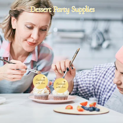 20pcs Gold Mirror Acrylic Happy Birthday Cupcake Toppers Round Engraved Cake Picks Happy Birthday Cake Toppers for DIY Birthday Gift Flower Bouquet Pastries Desserts Decor