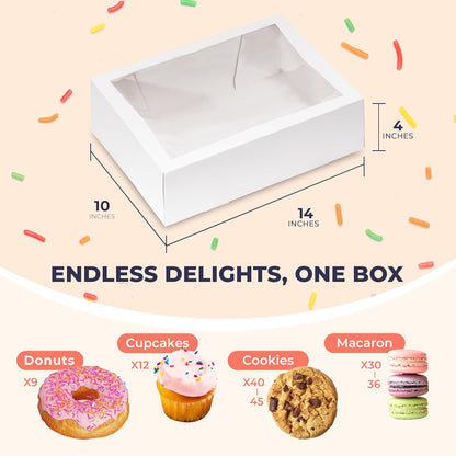 Fit Meal Prep 18 Pack 14 x 10 x 4 Inches White Bakery Boxes with Window, Auto-Popup Cardboard Gift Packaging and Baking Containers, Cupcake, Cookie and Loaf Bread Boxes