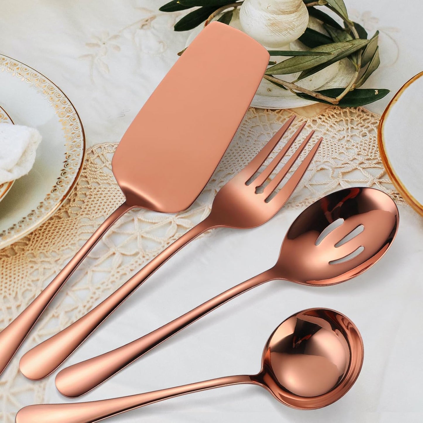 Stainless Steel Serving Utensil Set 10-Piece Buffet Flatware Catering Silverware with Bread Tong,Cake Spatula,Serving Ladles,Salad Fork,Cheese Knife,Large Spoon for Parties Buffet