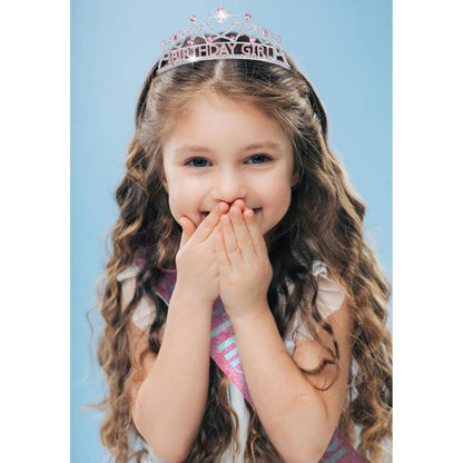 CIEHER Birthday Girl Crown and Sash Set for Birthday Decorations Gifts for Women Girls - Silver AB Rhinestones