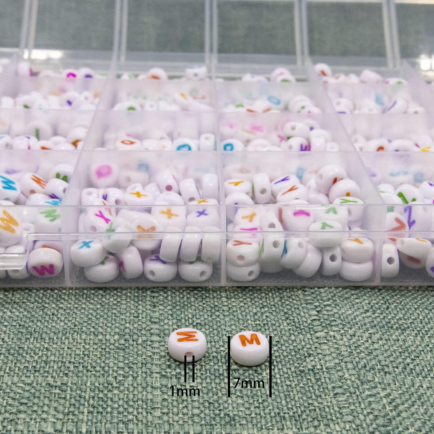 Melius 1450Pcs Acrylic Glow Letter Beads, Alphabetical Glowing in The Dark Beads in 28 Grid Box for Jewelry Making, DIY Bracelets, Necklaces, Key Chains (Glowing, 4x7mm)