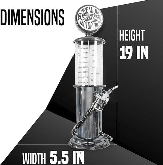 BLKSMITH Pump Liquor Dispenser for Home Bar | Vintage Style Chrome Plastic 30 Fl. oz Liquor Decanter for Man Cave Decor | Shot Dispenser for Scotch, Vodka, Cocktails, Non-Alcoholic Drink and More