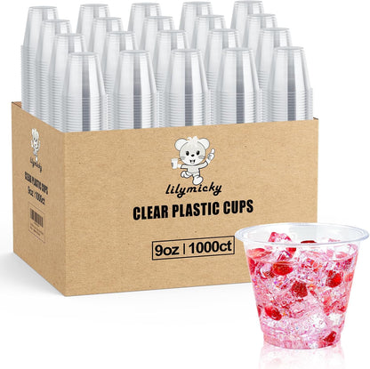 Lilymicky 200 Pack 10 oz Clear Plastic Cups, PET Disposable Drinking Cups Perfect for Birthday Parties, Ceremonies, Events