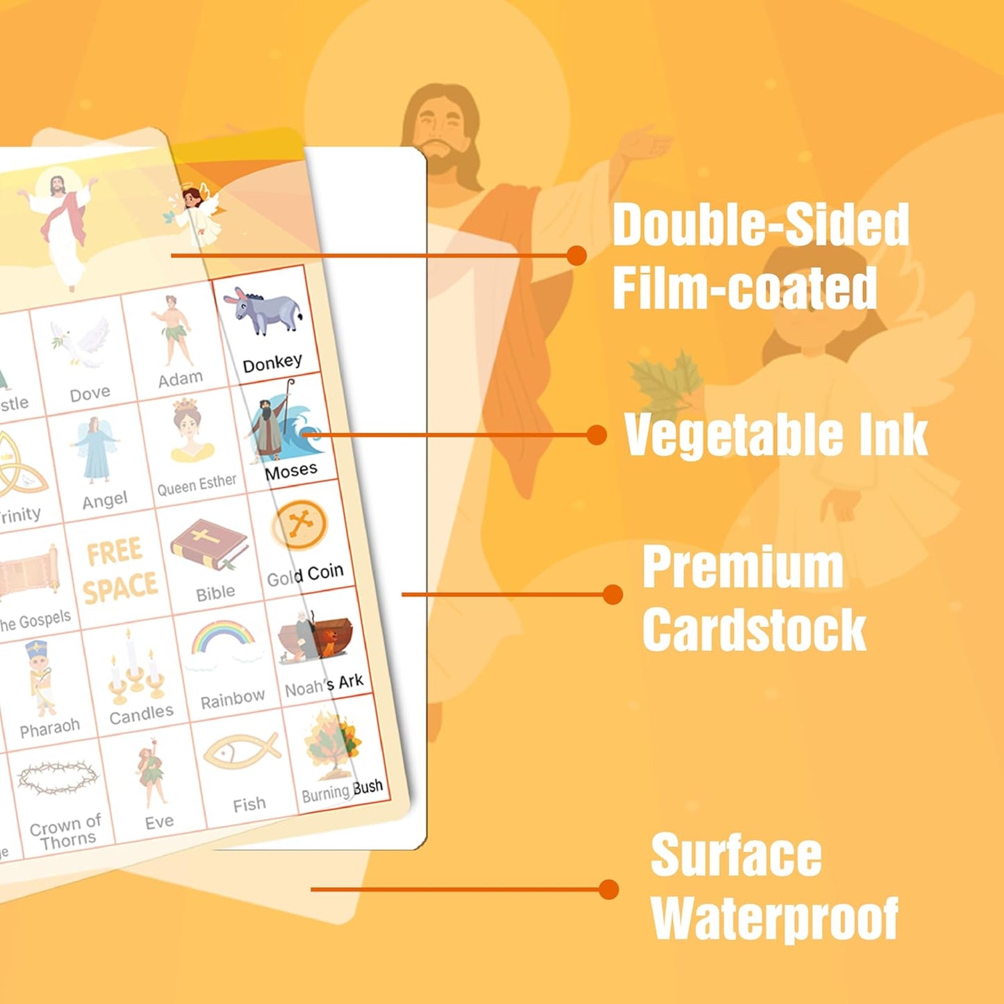 GRANDLMOON Bible Bingo Game 24 Players 6 Designs Christian Bible Bingo Card Religious Game Activities for Vacation Bible School Christian Sunday Church Easter Gift Family Open Day Supplies Box