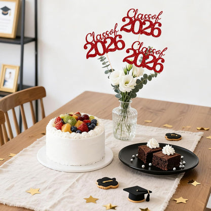 Gold Class of 2026 Double-sided Graduation Table Centerpieces, 12 Pcs Grad Party Decorations with Sticks, Graduation 2026 Party Supplies for Table Decor