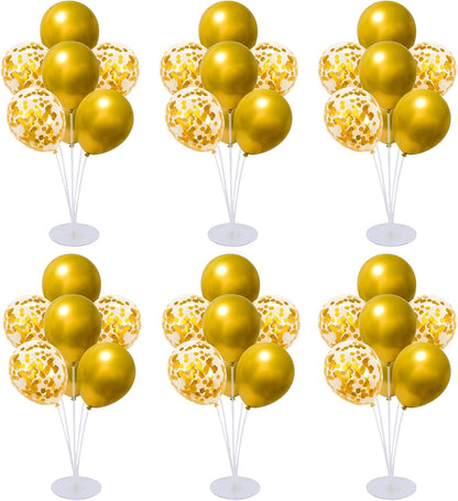 6 Set Balloon Stand Kit for Table Centerpieces With Balloon and Base Party Decorations for Birthday Wedding Retirement Graduation Baby Shower (Black Gold)
