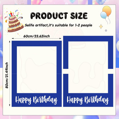 Beeveer 32 x 24 Inch Extra Large Happy Birthday Photo Booth Selfie Frame Props Picture DIY Cutouts Photo Backdrop Cardboard Props for Party Supplies Favors(Vertical,Shiny Gold)