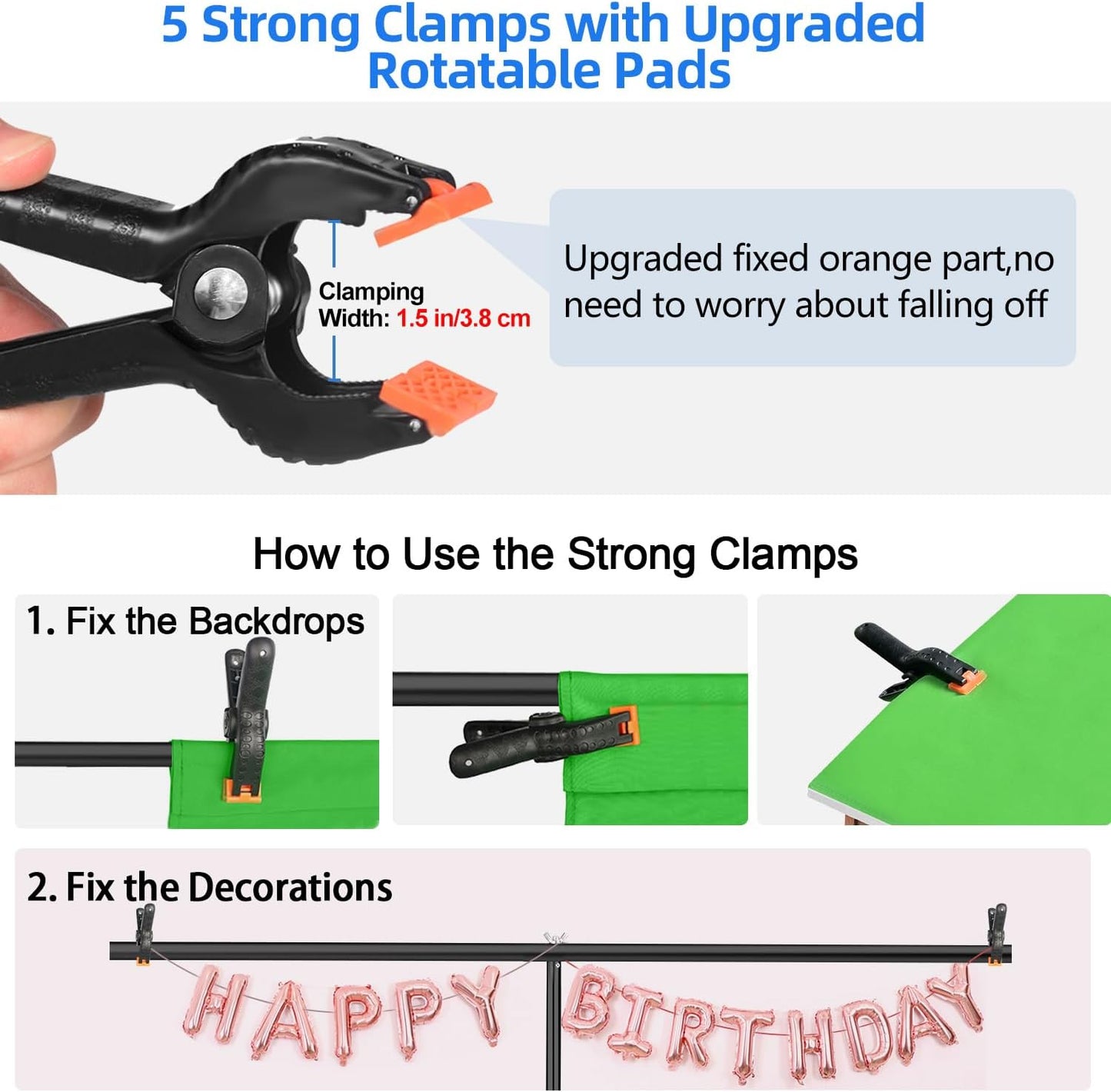 HEMMOTOP T Shape Backdrop Stand, 8x6.8ft(HxW) Portable Photo Background Stand Kit for Parties, Green Screen Stand Only with 5 Spring Clamps and Carrying Case, Banner Holder for Photoshoot, Photography