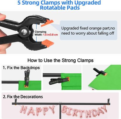 HEMMOTOP T Shape Backdrop Stand, 8x6.8ft(HxW) Portable Photo Background Stand Kit for Parties, Green Screen Stand Only with 5 Spring Clamps and Carrying Case, Banner Holder for Photoshoot, Photography