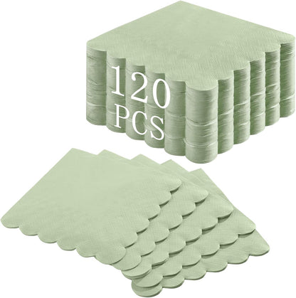 NatNarr 120 Pcs Cocktail Napkins Pink Mothers Day Paper Napkins Light Pink Dessert Beverage Napkin Cute Scalloped Party Napkin for Baby Bridal Shower, Birthday, 5 x 5 Inch