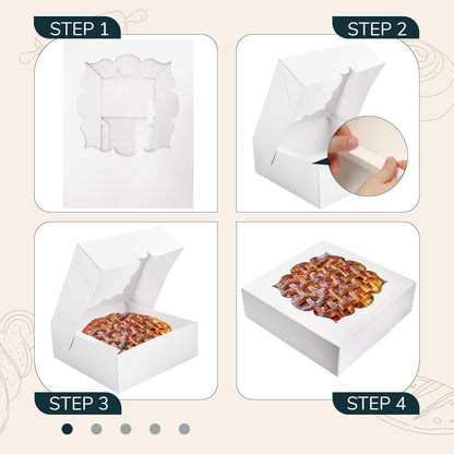 NPLUX 30 Pack Pie Boxes with Window 10x10x3 in Bakery Boxes Perfect for Pies, Cheesecake, Cookies, Muffins and Chocolate Covered Strawberries (White)