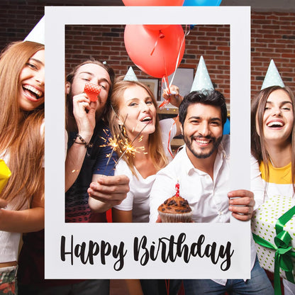Beeveer 32 x 24 Inch Extra Large Happy Birthday Photo Booth Selfie Frame Props Picture DIY Cutouts Photo Backdrop Cardboard Props for Party Supplies Favors(Vertical,Shiny Gold)