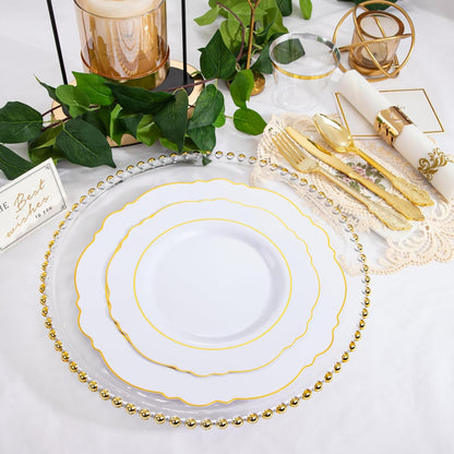 350 Pieces Black and Gold Plastic Plates with Disposable Silverware, Include 50 Dinner Plates 9”, 50 Dessert Plates 6.3”, 50 Black Cups 9 OZ, 50 Pre Rolled Napkins for Wedding Party Graduation