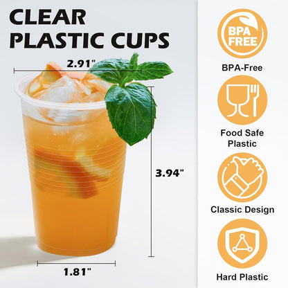 Clawsoff 500 Pack 9 oz Plastic Cups, Disposable Drinking Cups, Water Cups Plastic Clear Cups for Party, Wedding, Graduation, Travel, Holiday, Events, Birthday,Cold,Hot