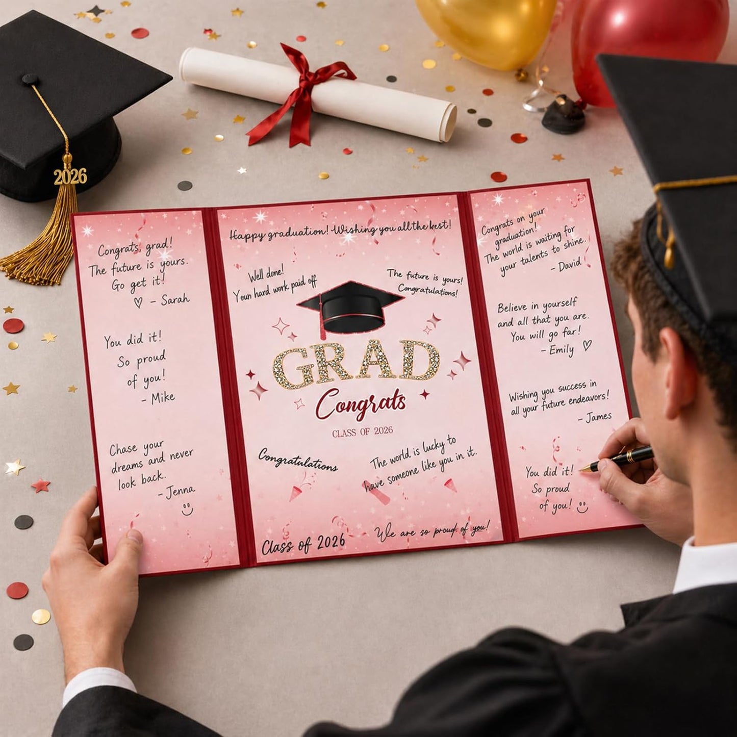 Graduation Guest Book 2026, Blue Gold Graduation Decorations Class of 2026 Graduates Sign in Book Signature Board Congrats Grad Decor Party Supplies, High School College Graduations Gifts for Her Him