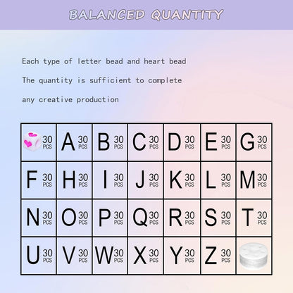 Amaney 1400pcs Glow Letter Beads, Heart Beads Whit Elastic Beading Cord,4x7mm Round Acrylic Alphabet Beads for Friend Bracelet Jewelry Making