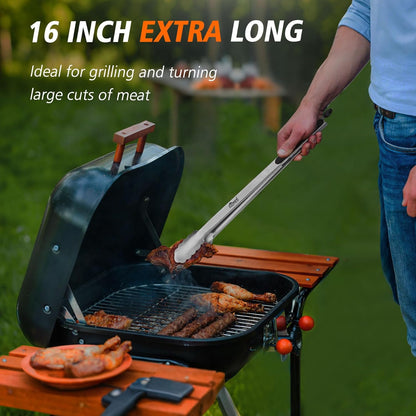 Hotec Stainless Steel Kitchen Tongs, Set of 2-9", Locking Metal Food Tongs for Cooking, Serving, BBQ, Grill Non-Slip Grip