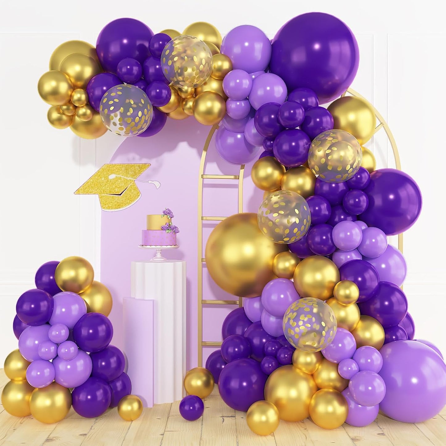 Amandir 153pcs Pink Purple Balloon Garland Arch Kit, Different Sizes 18 12 10 5 inch Pink Purple Red Latex Metallic Confetti Purple Balloons for Girl Women Birthday Bridal Baby Shower Party Decoration