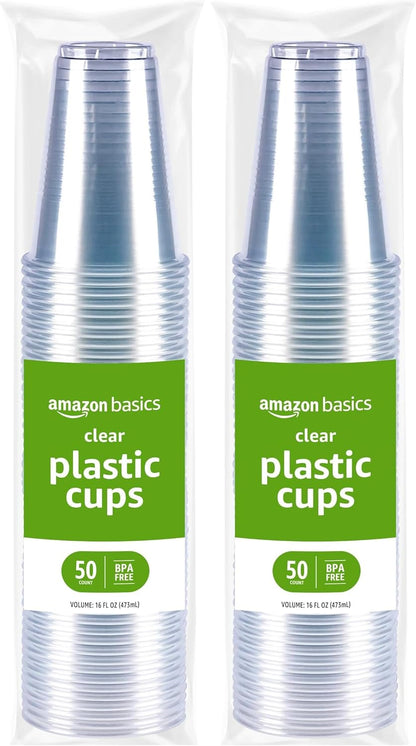 Amazon Basics Small Disposable Clear Plastic Cups, 9oz, 100 Count