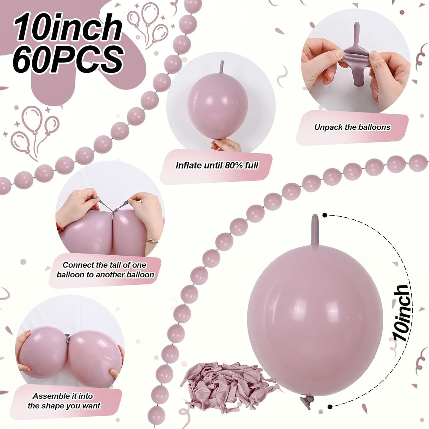Gold Quick Link Balloons, 60PCS Linking for Balloon Wall Arch Chains, 6inch Linkable for Wedding Birthday Baby Shower Engagement Graduation Party Decorations