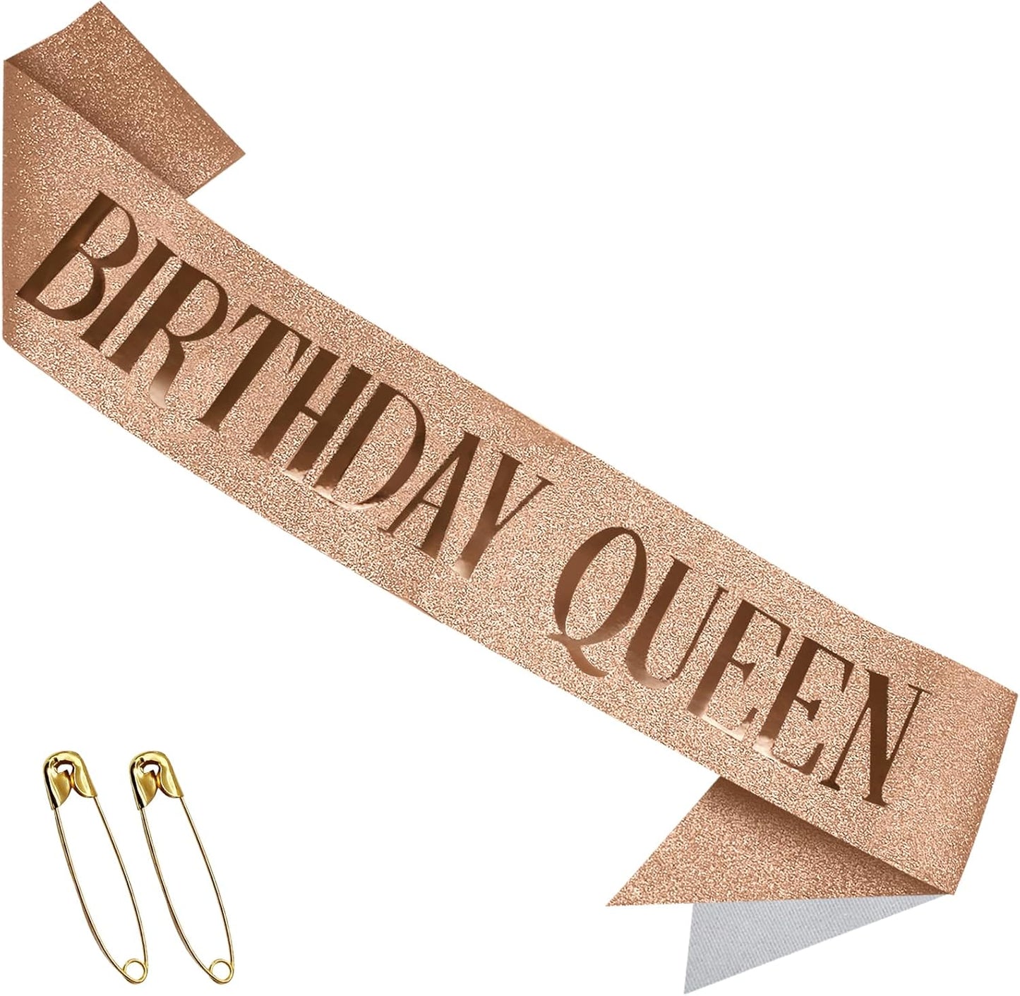 RUDONG M Birthday Queen Sash Glitter - Gold Birthday Sash for Women & Girls | Sweet 16/18th/21st/30th/40th/50th/60th/70th, All-Age Celebration Party Decor