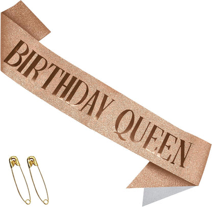 RUDONG M Birthday Queen Sash Glitter - Gold Birthday Sash for Women & Girls | Sweet 16/18th/21st/30th/40th/50th/60th/70th, All-Age Celebration Party Decor