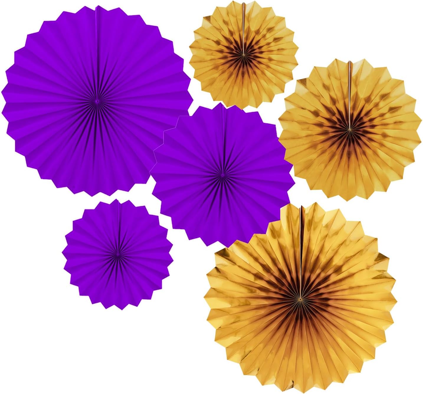 Navy Blue and Yellow Round Party Hanging Paper Fans Decorations Set, Pack of 6