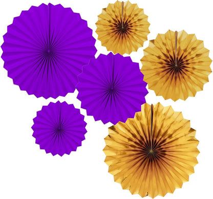 Navy Blue and Yellow Round Party Hanging Paper Fans Decorations Set, Pack of 6