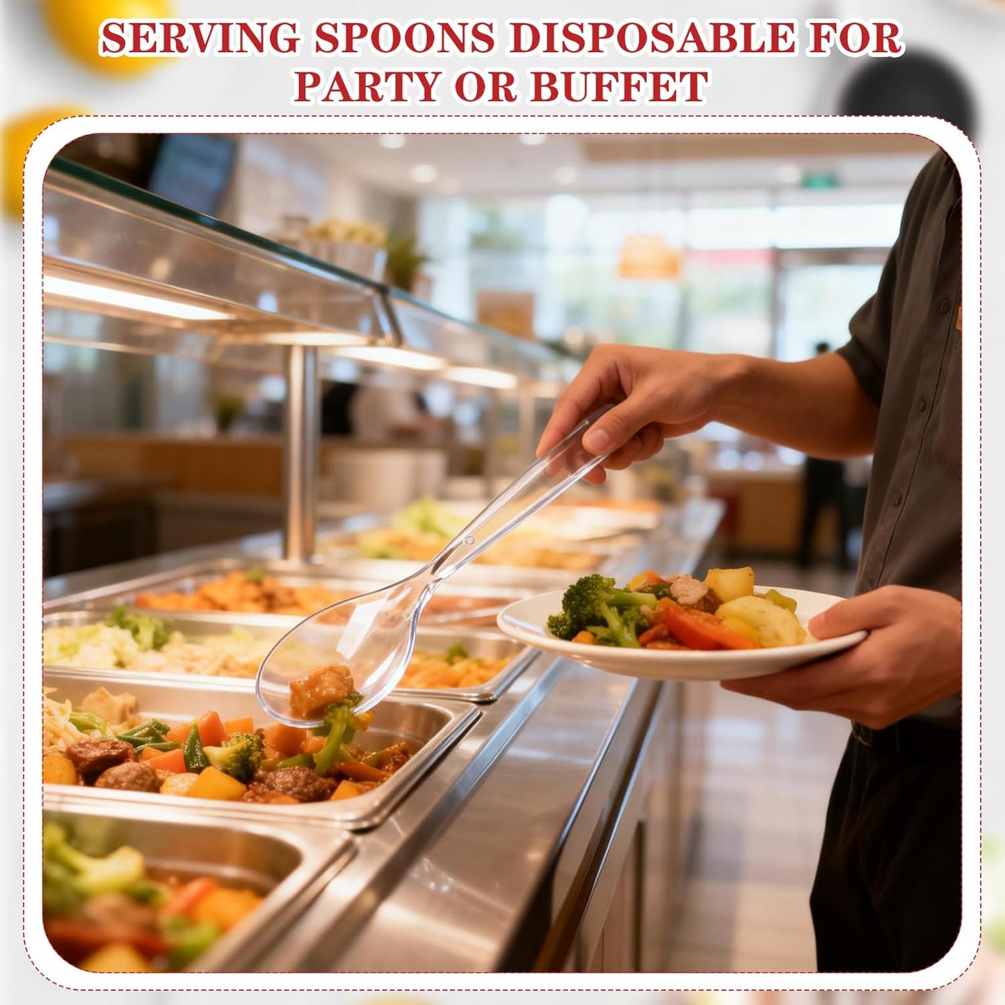 Mwellewm 10" Serving Spoons Plastic Serving Utensils 12 Packs Disposable Spoons for Buffet Large Heavy Duty Black Plastic Soup Spoons Catering Supplies for Parties Weddings Gatherings Holiday