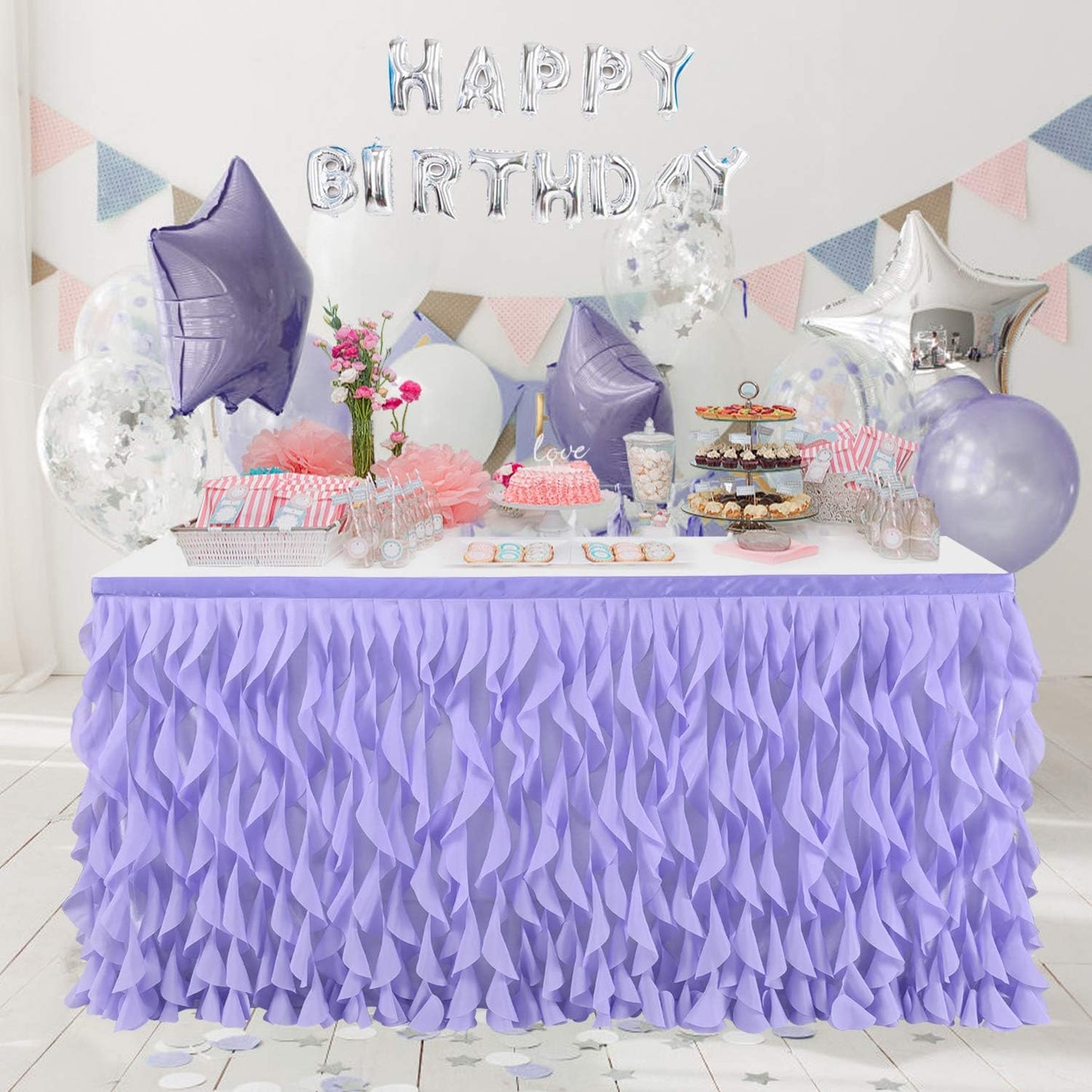 leegleri 6FT Tulle Ruffle Curly Willow Table Skirt for Rectangle or Round Tables, Under The Sea Ocean Blue Baby Shark Themed Tutu Table Skirt for Baby Shower, Birthday Party