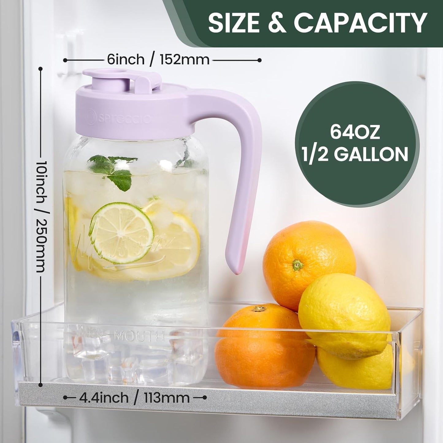 Mason Jar Pitcher - Airtight & Leakproof Glass Pitcher with Lid, Perfect for Breastmilk, Cold Brew, and Sun Tea, 2 Quart (64 oz) 1/2 Gallon Mason Jar with Pour Spout Lid