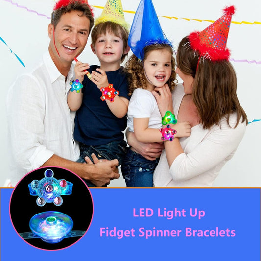 Maegawa 25 Pack LED Light Up Fidget Spinner Bracelets Party Favors for Kids 4-8 8-12, Glow in The Dark Party Supplies, Treasure Box Toys for Classroom, Carnival Prizes, Pinata Goodie Bags Stuffers