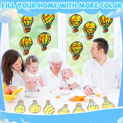 QOUBAI 32 Sets Stars Suncatchers Craft Back to School DIY Stained Glass Window Patriotic 4th of July Paper Craft Home School Classroom Decor Kid Birthday Gift Creative Art Activity Game - Colors A