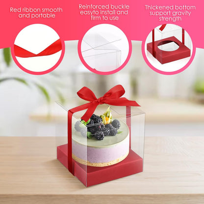 Thenshop 50 Pcs Clear Cupcake Boxes Individual 3.5 Inch Plastic Single Cupcake Containers Boxes with Inserts and Ribbon Individual Cake Storage Holders for Cake Kitchen(Dark Blue)