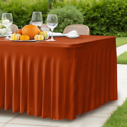 HolidayIdeas 2 Pack Spandex Table Skirt for 6 Ft Rectangle Tables, Black Fitted Stretch Tablecloth 30 x 72 Inch, Wrinkle Resistant Ruffle Design for Wedding Banquets, Trade Shows, Parties