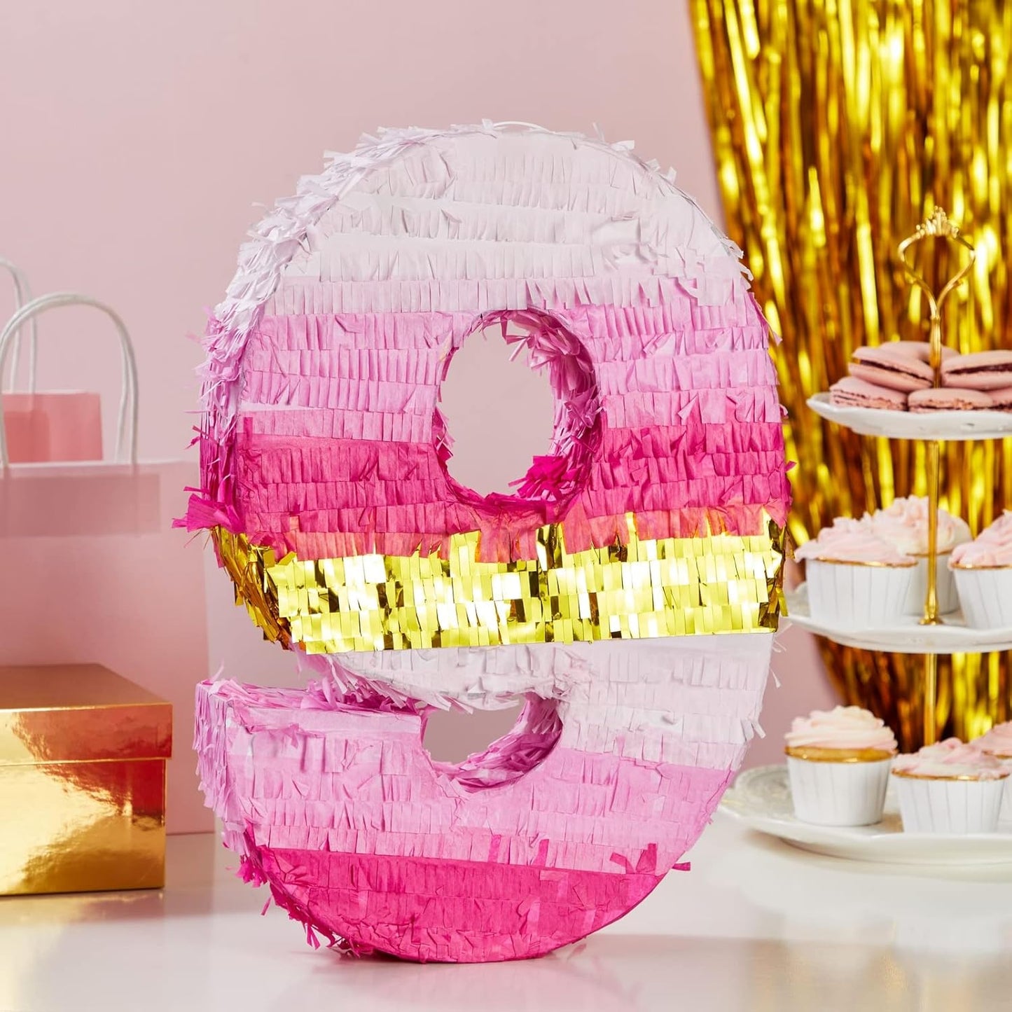 Number 5 Pinata, Pink and Gold Foil for Girls 5th Birthday Party Decorations (Small, 16.5 x 11.6 x 3 In)