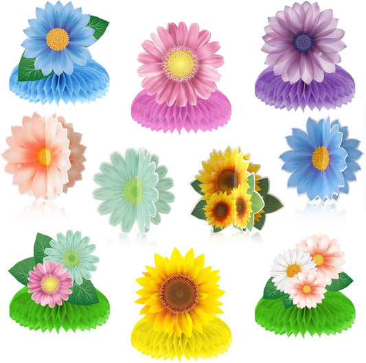 10 Pieces Spring Sunflower Honeycomb Centerpiece Flower Table Decoration Spring Summer Birthday Party Decor for Mother's Day Women Office Classroom Kids Butterfly Daisy Party Supplies