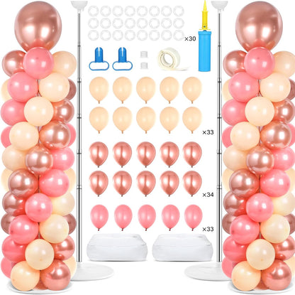 2 Set Black and Gold Balloons Column Stand Kit with 100 Balloons Adjustable Balloon Stand with Bases for Floor Black Gold Confetti Balloon Column Kit for Bridal Shower Valentine Birthday Party Decor