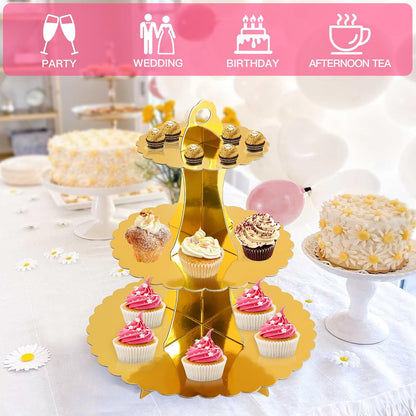 Soleebee 3-Tier Cupcake Stand, Cardboard Cupcake Tower, Dessert Cup Cake Stand Tower for Birthday Wedding Party Decoration, Cupcake Tier Stand 1 Set (Black)
