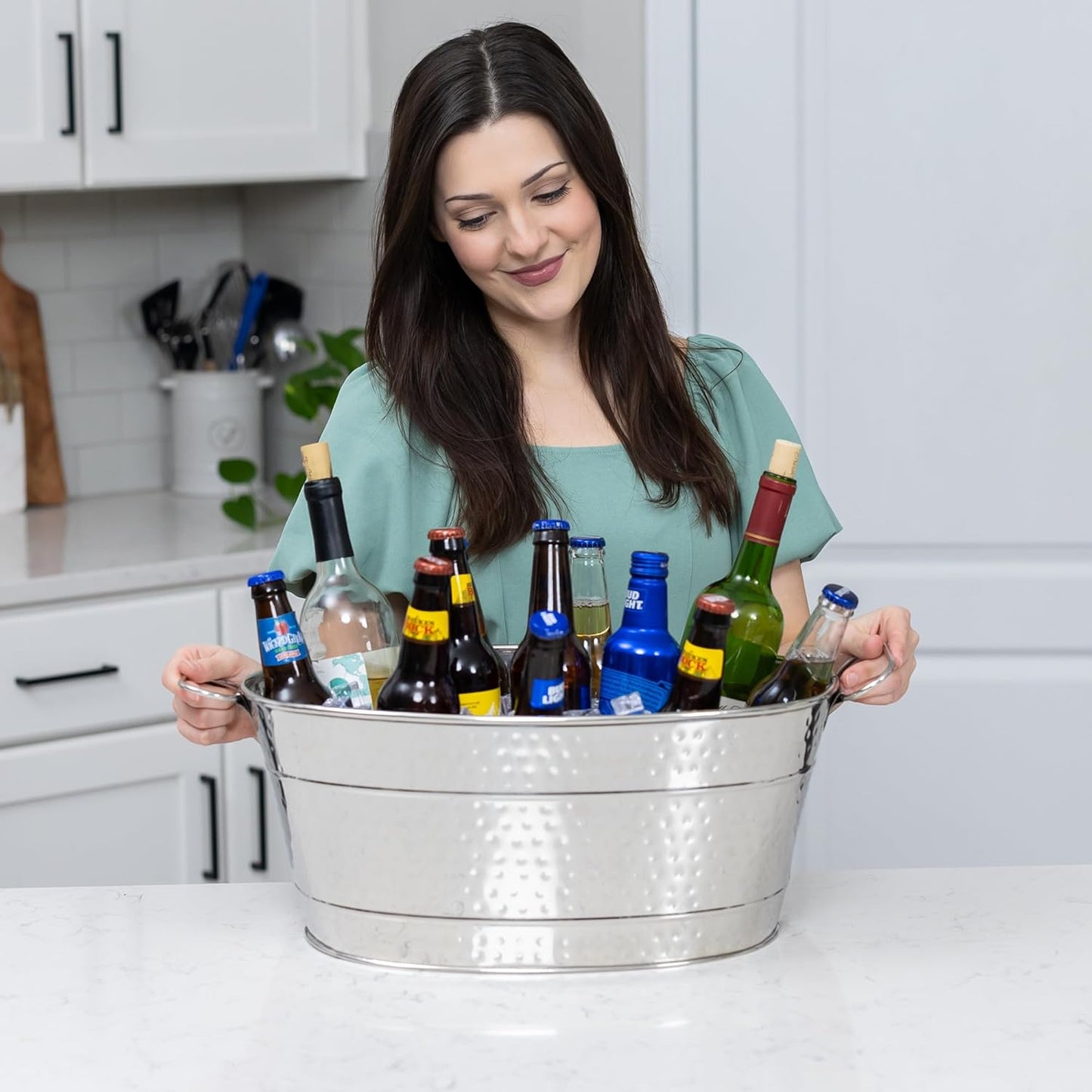 BREKX Galvanized Beverage Tub for Parties, Oval Drink Bucket with Handles, Colt Copper Finish Wine Cooler Bucket for Home Bar (15-Quarts, 16-Bottles), Long-Lasting for Years of Celebrations