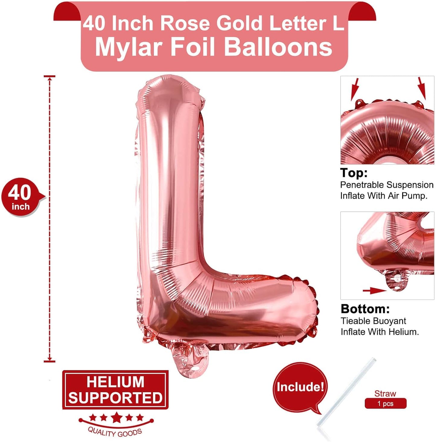 Lovoir 40 Inch Large Rose Gold Letter A Balloons Big Size Jumbo Mylar Foil Helium Balloon for Birthday Party Celebration Decorations Alphabet Rose Gold A