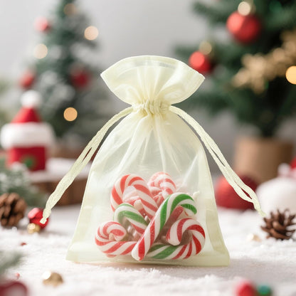 joycraft 50Pcs Organza Bags, 2x3 inch Gift Favor Bags, White Wedding Favor Bags, Jewelry Pouches with Drawstring, Mesh Bags Drawstring for Jewelry, Festival, Makeup, Candy, Desserts