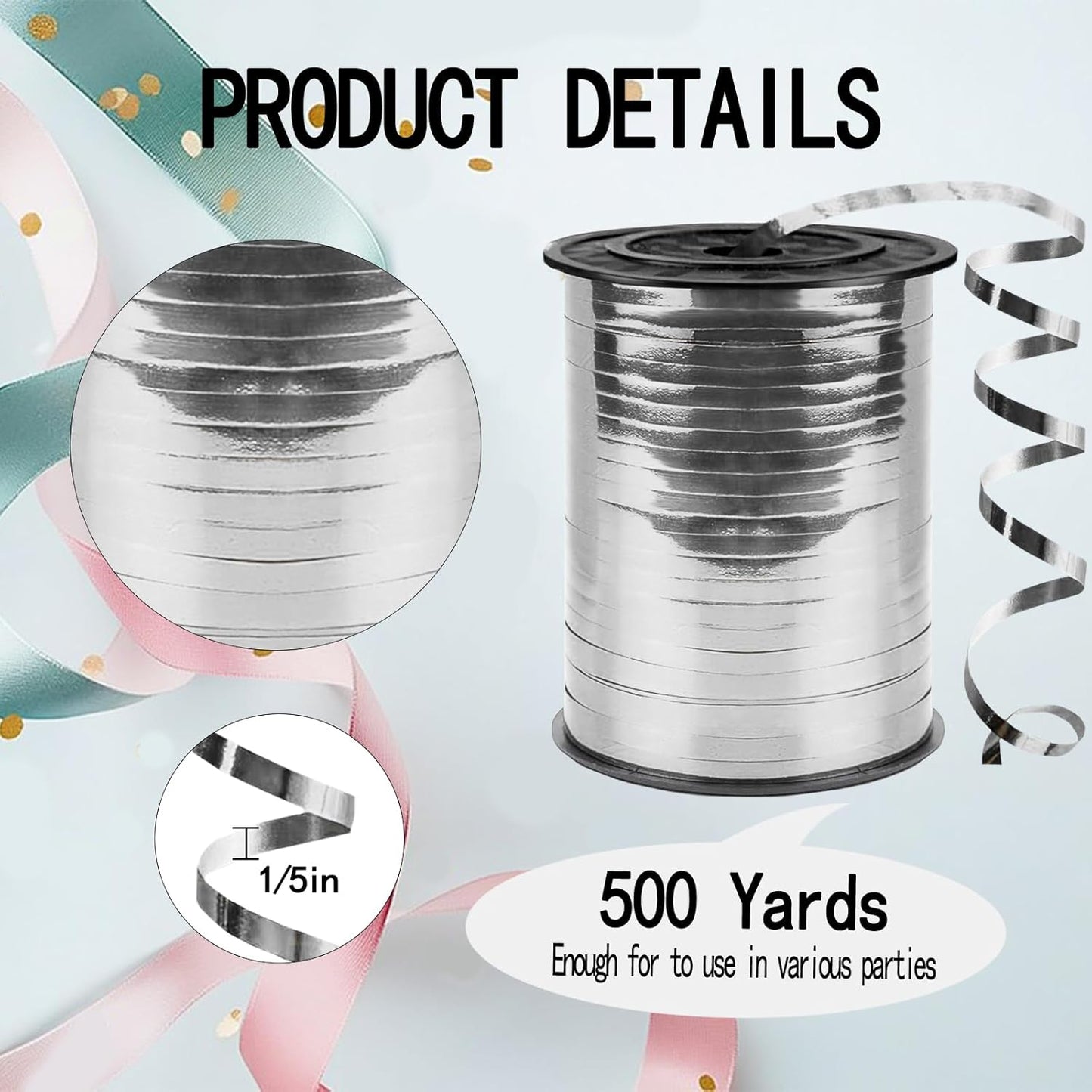 500 Yards Curling Ribbon,1/5 Inch Shiny Black Ribbon,Balloon String, Party Decoration,Ribbons for Florist Flower Bows for Graduation Supplies