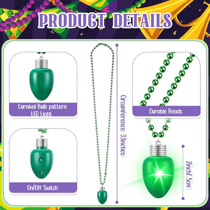 Ferreve 12 Pcs St Patricks Day Light up Beads Necklace Bulk LED Saint Patricks Day Lanyard Bulb Necklaces with 3 Light Modes Glow Tossing Beads for Irish Parade Party Favors Accessories (Green)