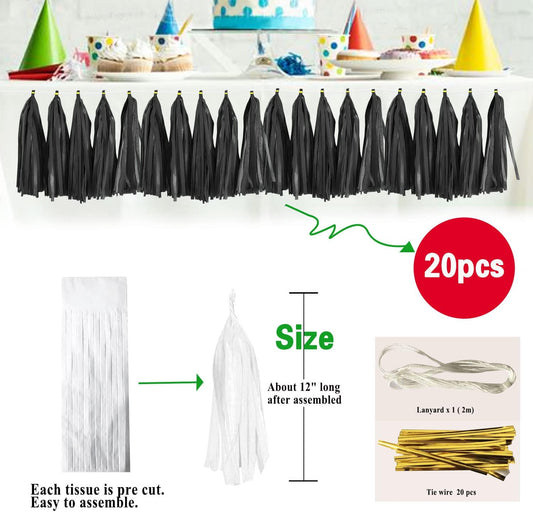 White Tassel Garland 20 Pcs, Tissue Paper Tassels Garland Banner for Party Birthday Wedding Decoration Baby Shower Table Decor