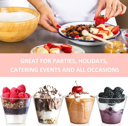 Eupako 200 Pack 5 OZ Plastic Mini Dessert Cups - Clear Small Parfait Cups, Square Appetizer Cups for Fruit, Pudding, Mousse, Ice Cream, Party, Wedding, Valentine's Day