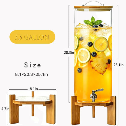 Beverage Dispenser, 4Gallon Glass Drink Dispenser with Stand, Stainless Steel Spigot, Ideal for Parties, Bars, Restaurants (15L/4 Gallon)